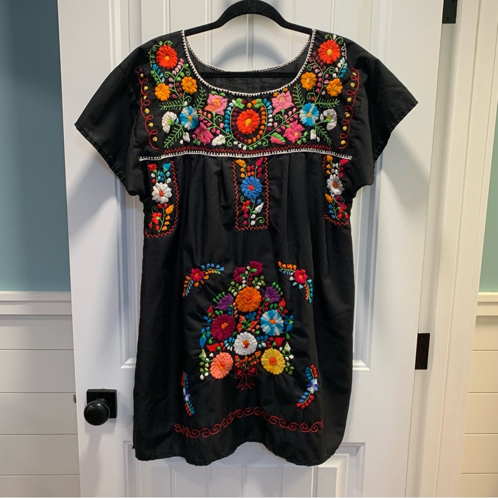 Handmade. Beautiful stitched black dress. S/M. Excellent condition. Thin.